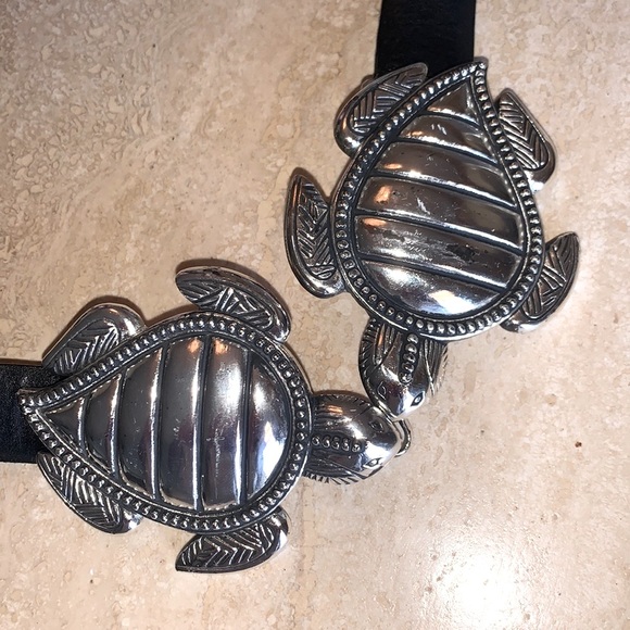 Chico's Accessories - CHICO’S Leather belt, big silver buckle with two big turtles.  Adjustable.  EUC